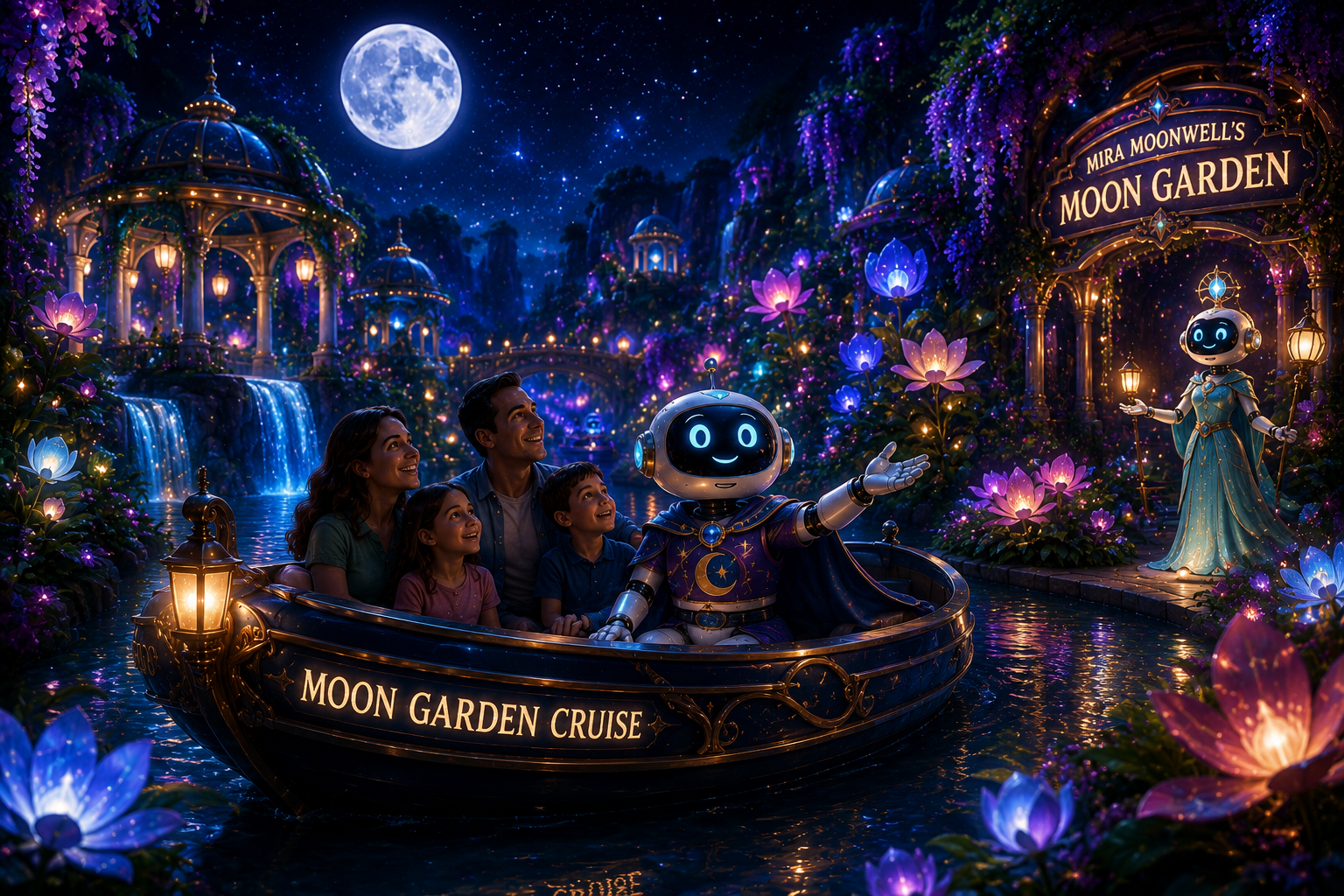 Mira Moonwell's glowing Moon Garden boat journey